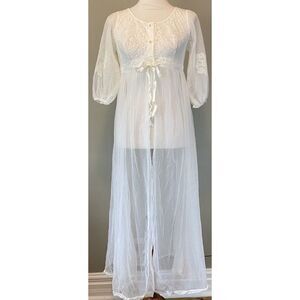 Vintage MISS ELAINE Sheer ROBE Bridal PEIGNOIR Gown White Lace Size M